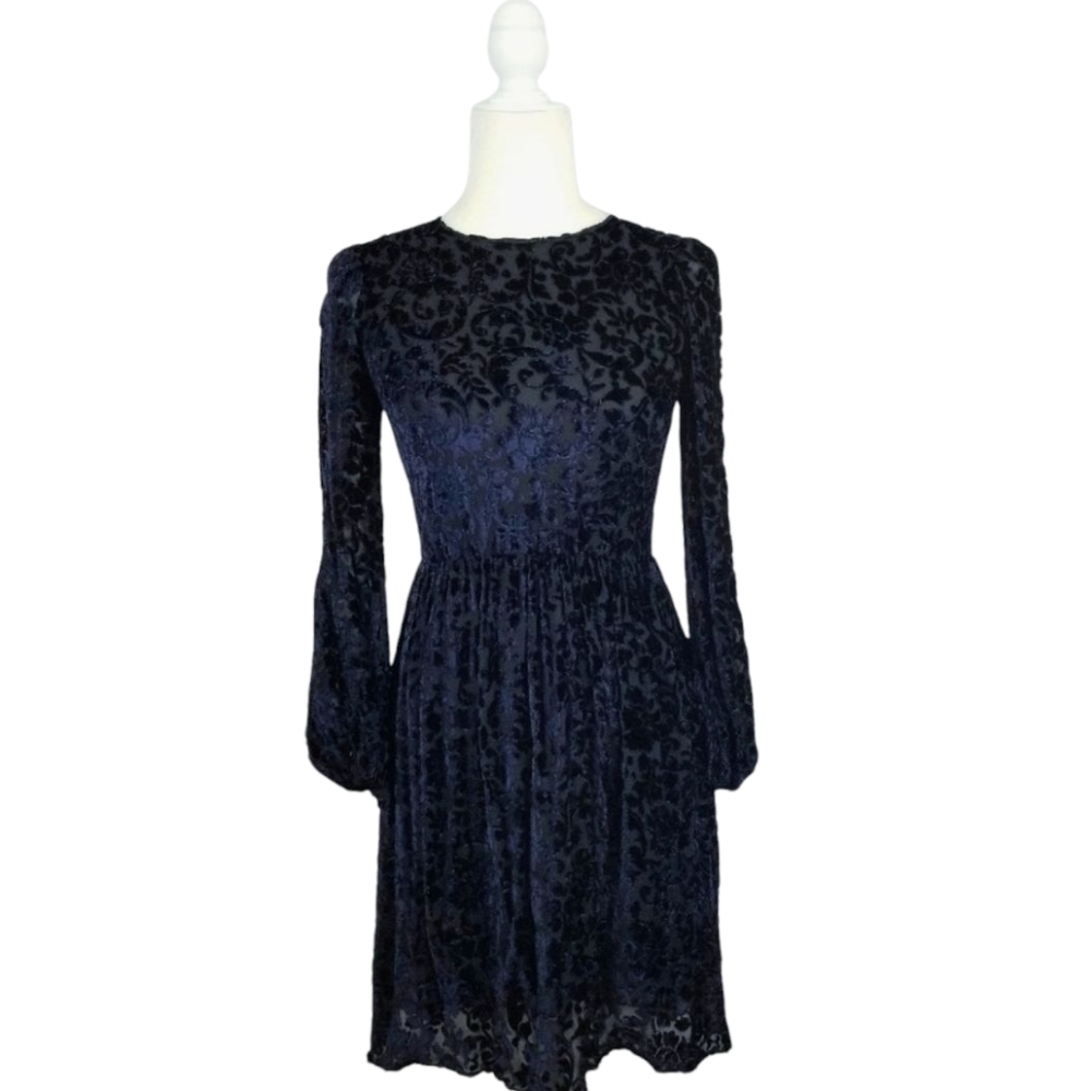 Michael Kors Collection navy blue burnout velvet long sleeve womens dress size 2